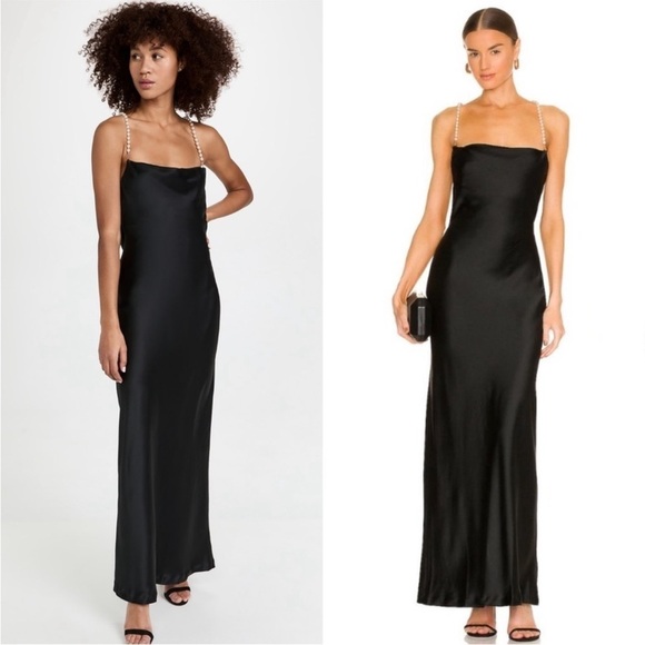 NWT RETROFETE Satin Pearl Halter Strap Sleeveless Draped Open Back Maxi Dress S - Picture 7 of 10